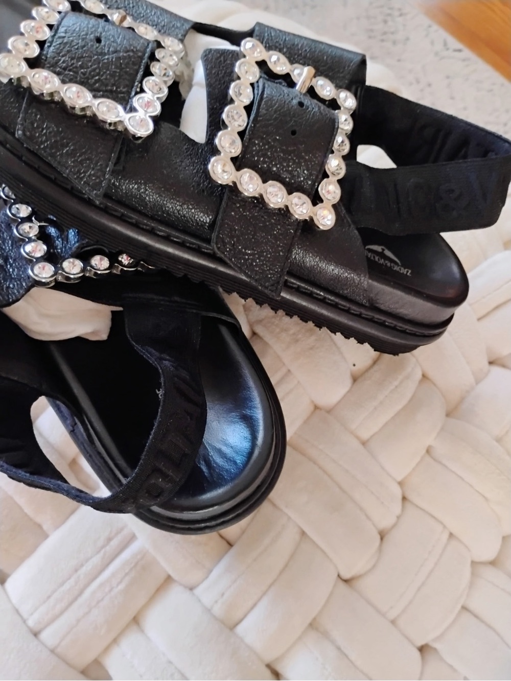Black Rhinestone Buckle Sandals - Picture 2 of 3